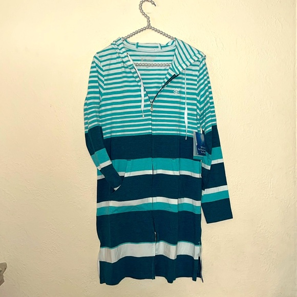 Coolibar XS cabana hoodie jacket nwt teal $89 sun protection - Picture 2 of 5